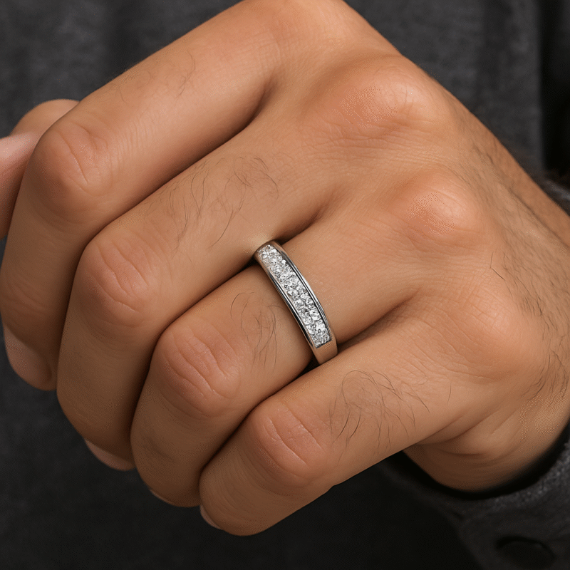 925 Sterling Silver Channel Set Korean Diamond Wedding Band Ring