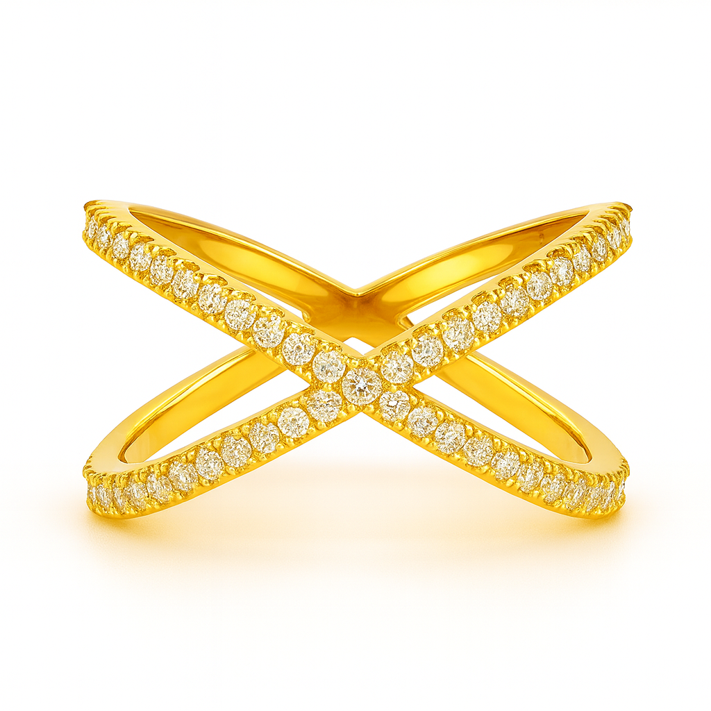 925 Sterling Silver Criss Cross Korean Diamond Band Ring