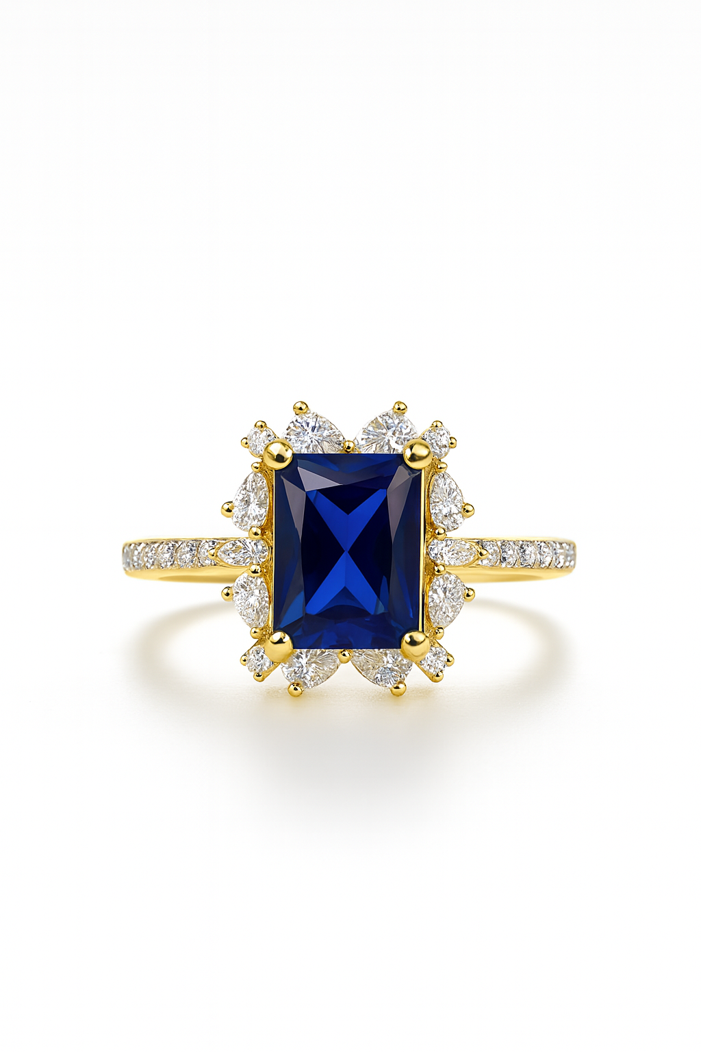 925 Sterling Silver Yellow Gold Plated Blue Sapphire