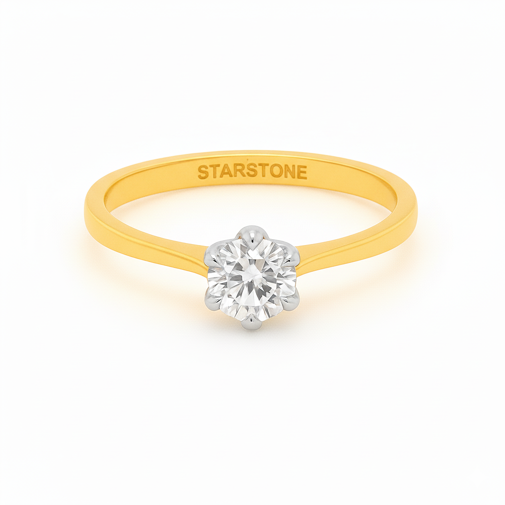 925 Sterling Silver Gold Plated Classic Round Solitaire Ring