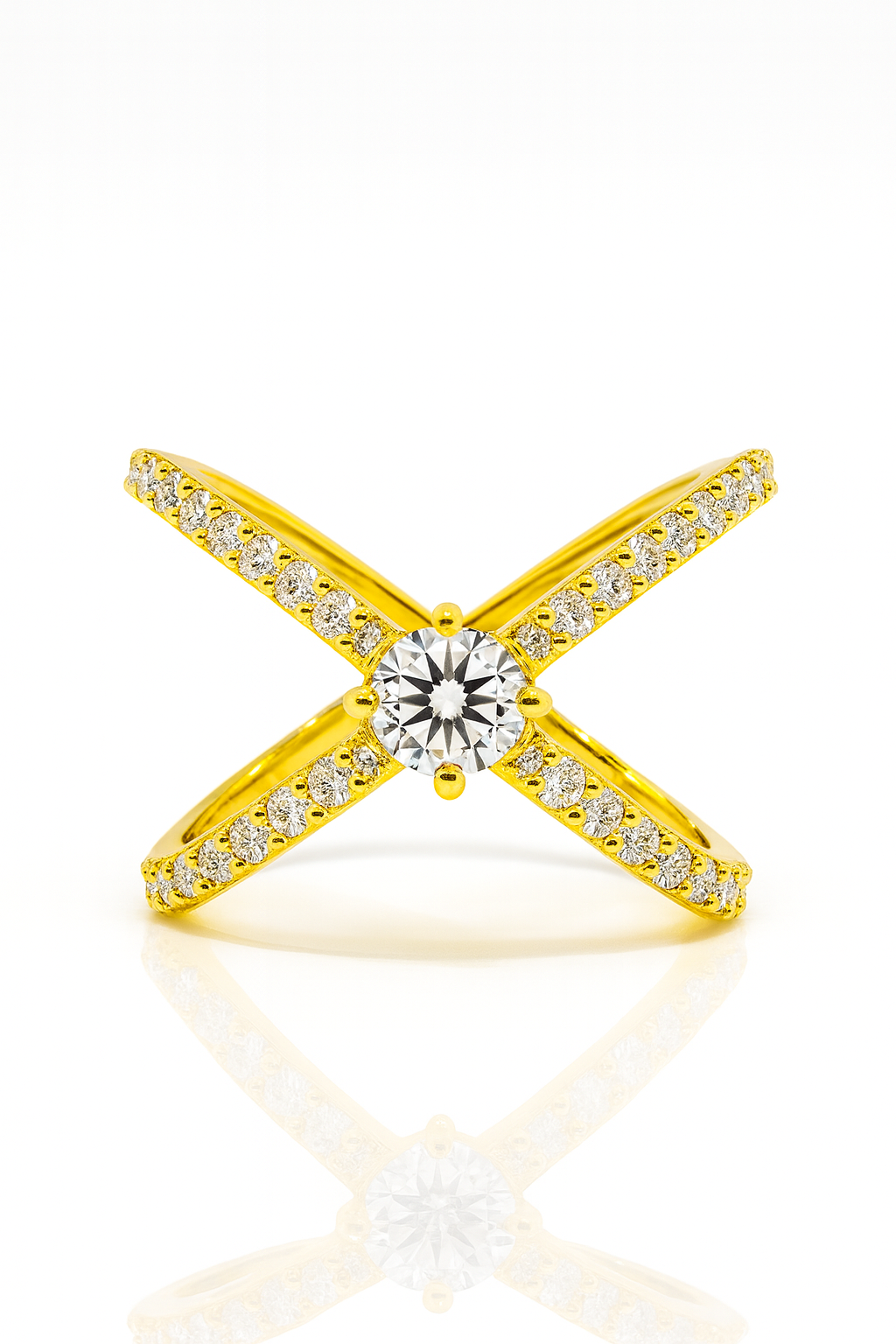 925 Sterling Silver Yellow Gold Plated Cross Diamond Ring