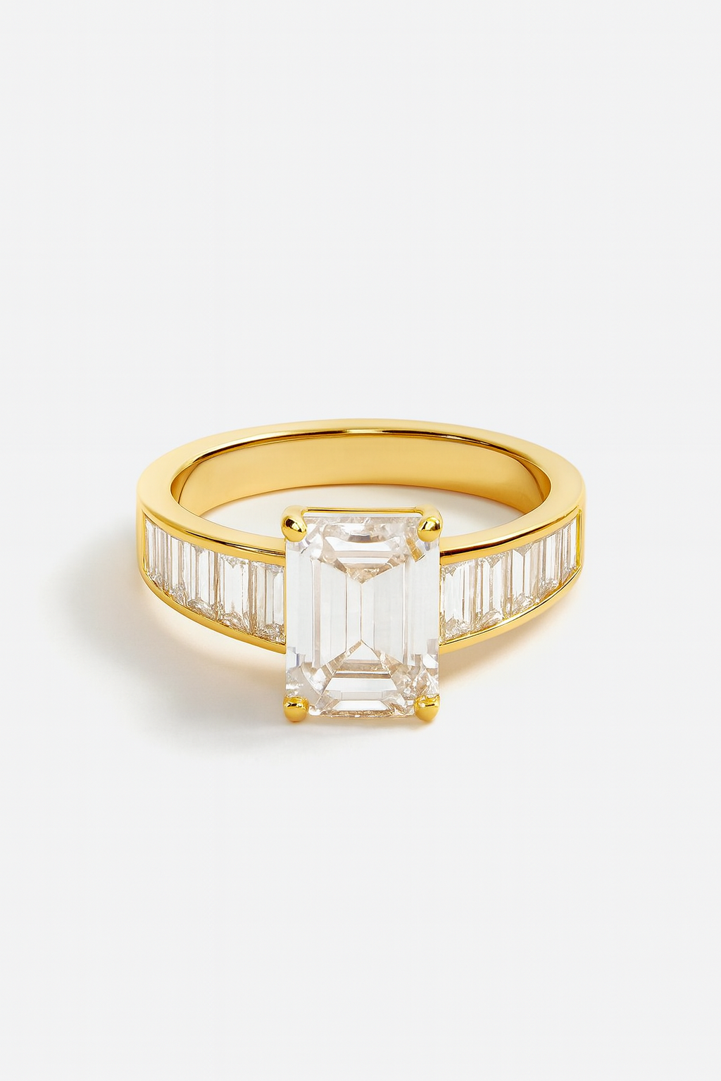 925 Sterling Silver Emerald Cut Solitaire Diamond Ring