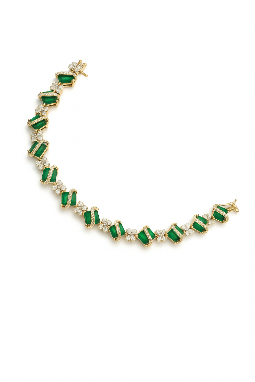 925 Sterling Silver Gold Plated Emerald Green & Diamond Eternity Bangle