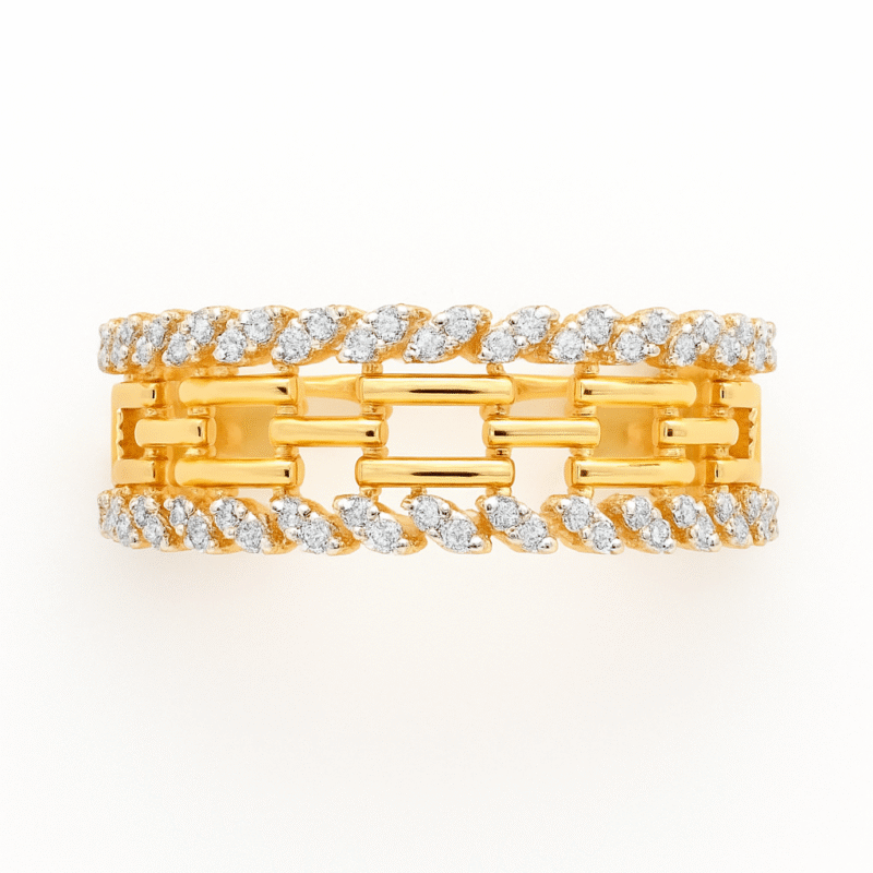 925 Sterling Silver Gold Plated Interlocking Link Diamond Band Ring
