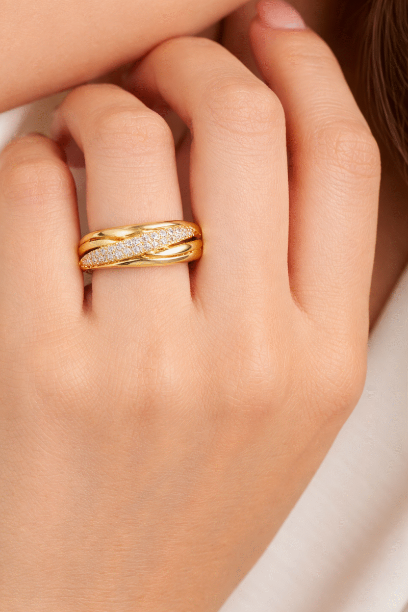 925 Sterling Silver Gold Plated Interlocking Rolling Trinity Ring