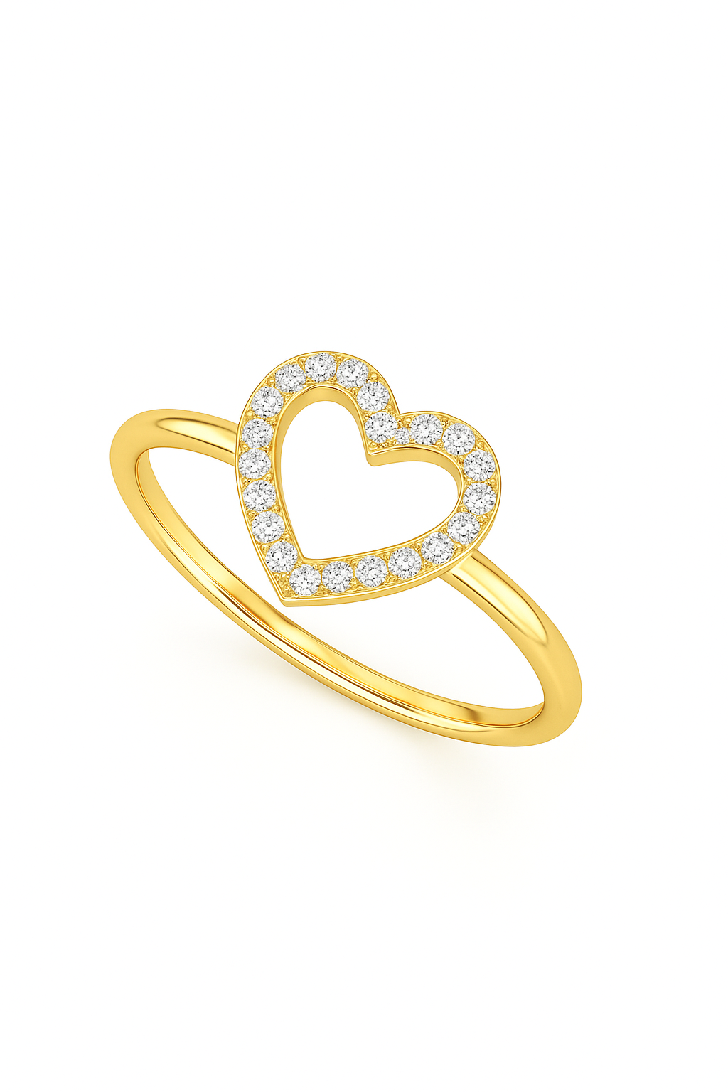 925 Sterling Silver Gold Plated Open Heart Diamond Ring