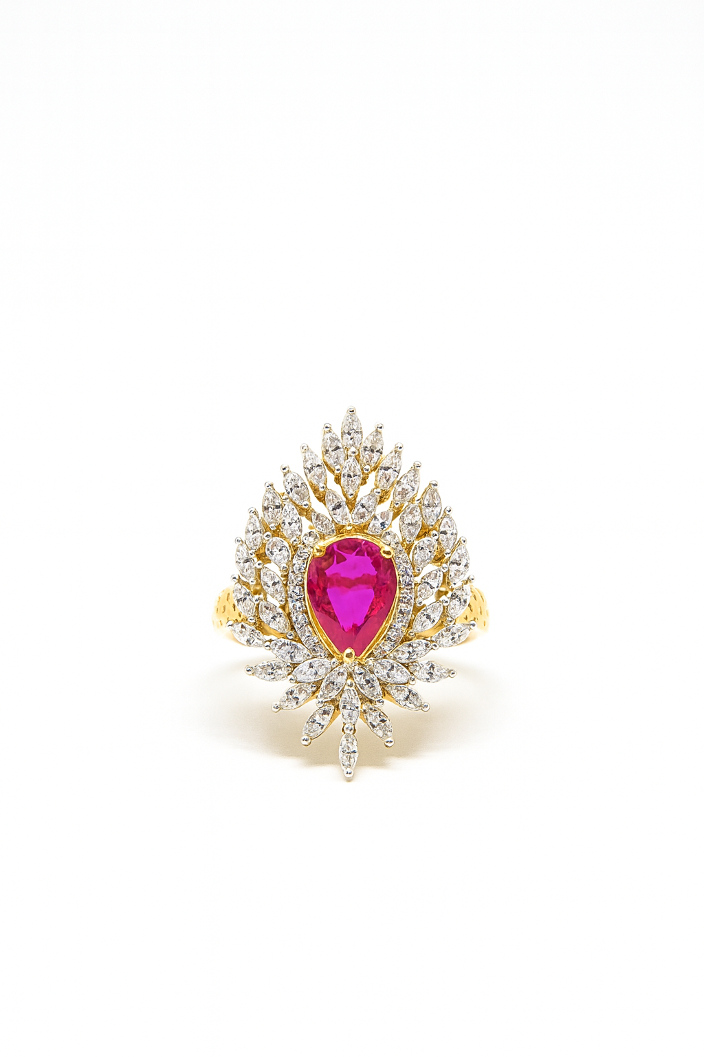 925 Sterling Silver Yellow Gold Plated Pear Pink Ruby