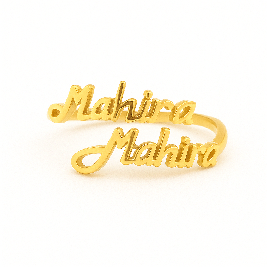925 Sterling Silver Gold Plated Personalised Double Name Ring