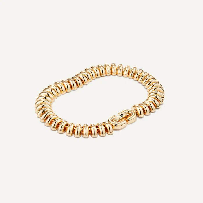 925 Sterling Silver Gold Plated Ribbed Stretch Link Bracelet