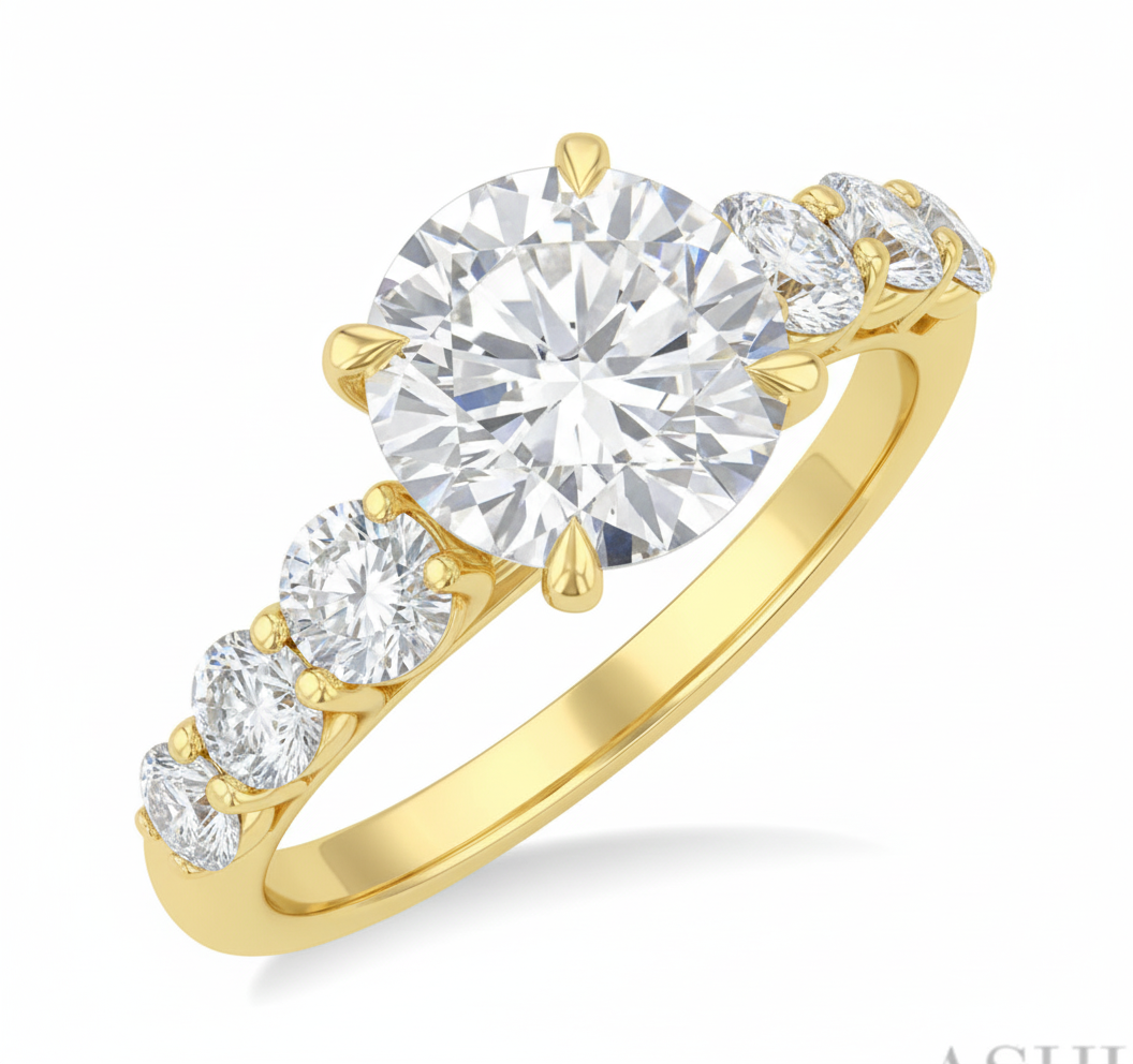 925 Sterling Silver Gold Plated Round Solitaire Ring with Accent Stones