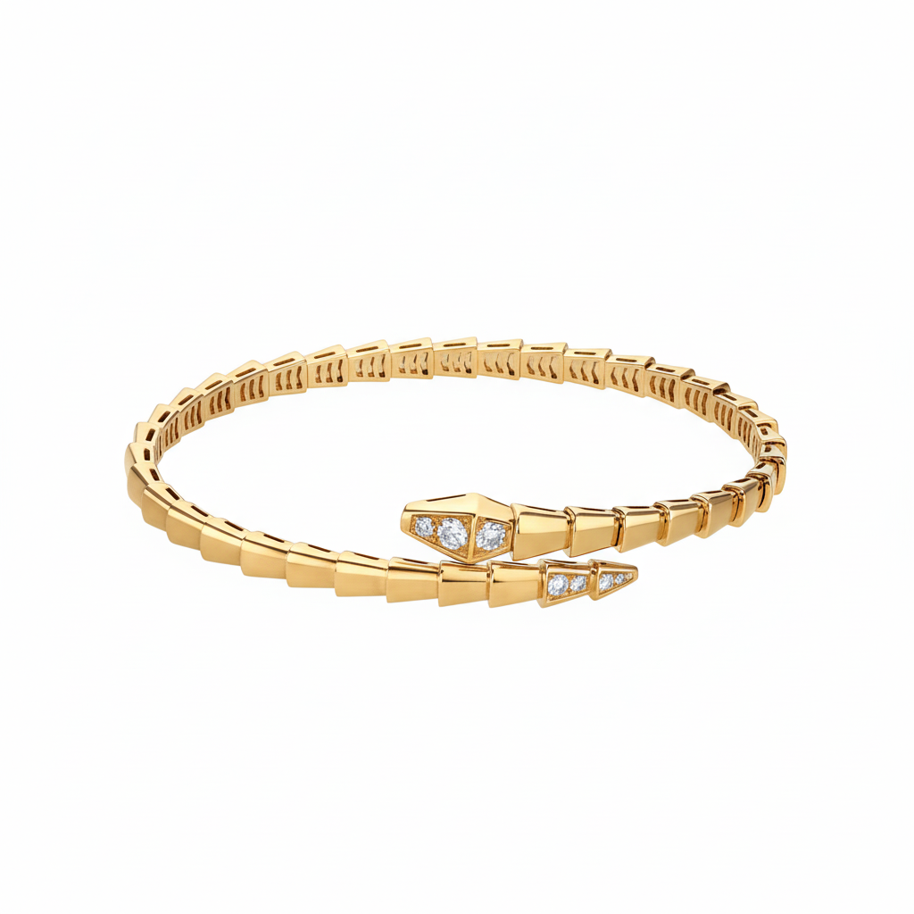 925 Sterling Silver Gold Plated Serpenti Snake Bangle Bracelet