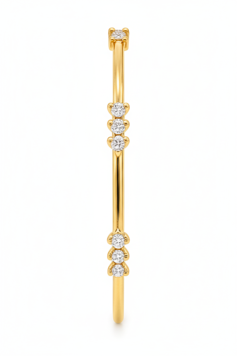 925 Sterling Silver Gold Plated Stationed Diamond Cluster Sleek Bangle