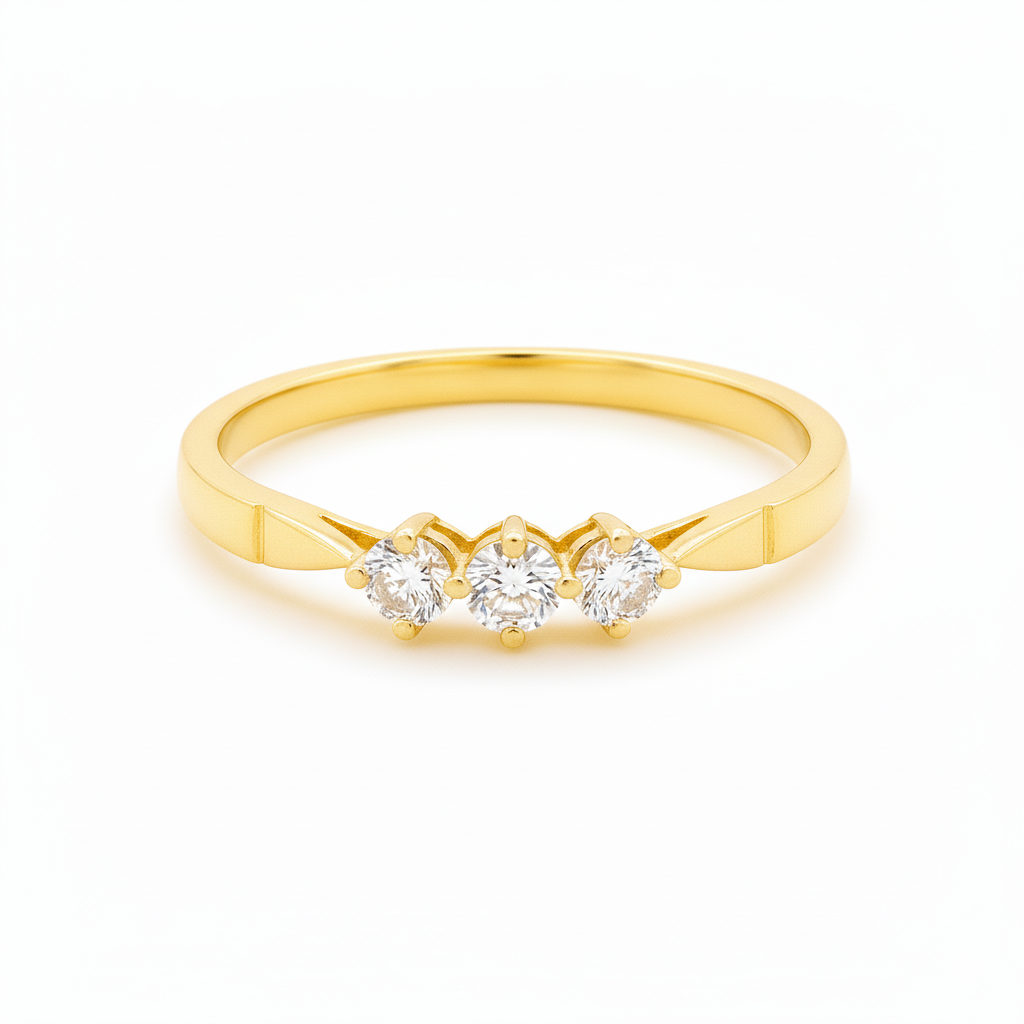 925 Sterling Silver Gold Plated Three-Stone Diamond Ring
