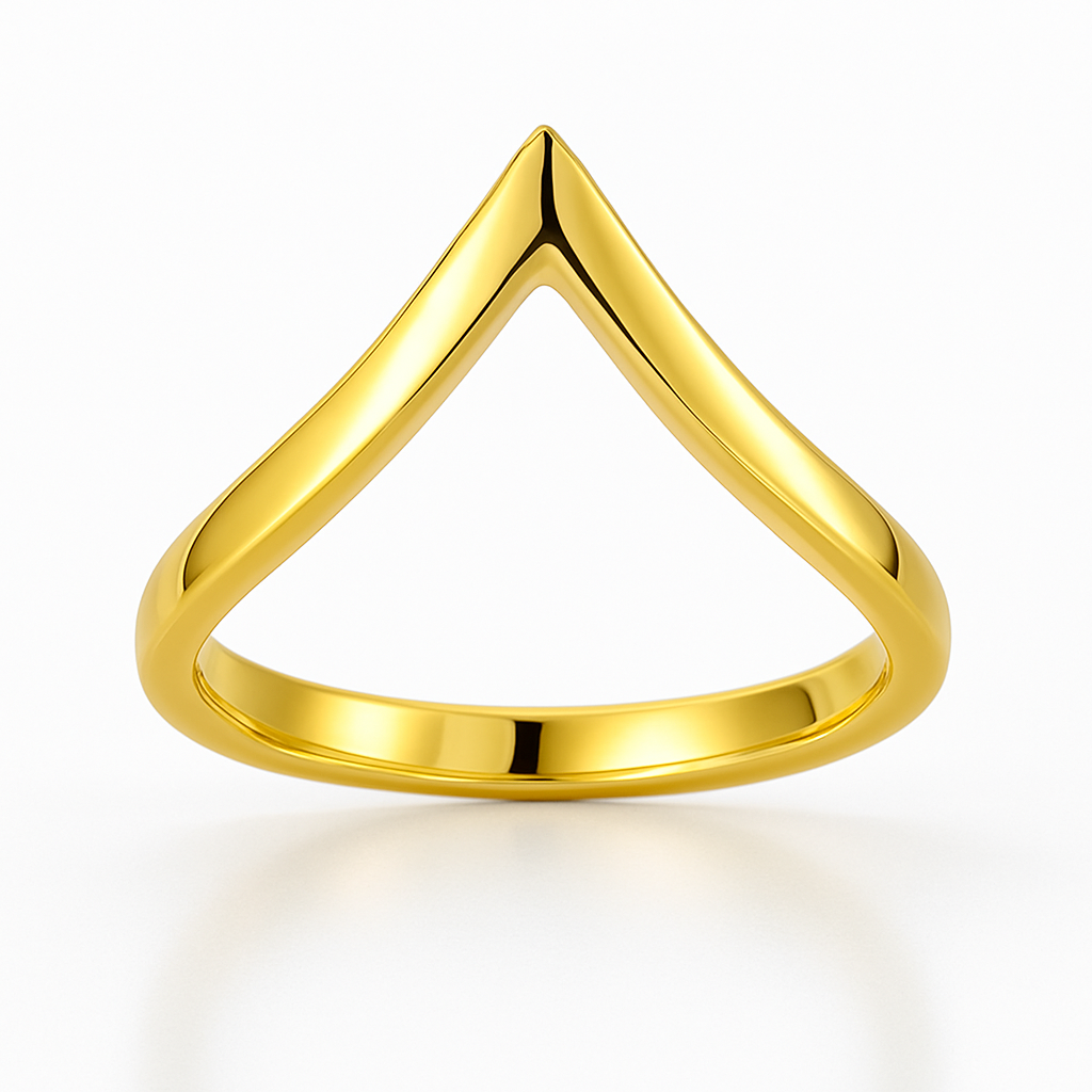 925 Sterling Silver Gold Plated V-Shape Chevron Band Ring