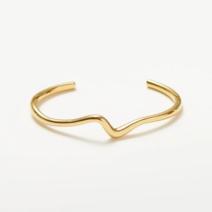 925 Sterling Silver Gold Plated Wavy Contour Cuff Bangle