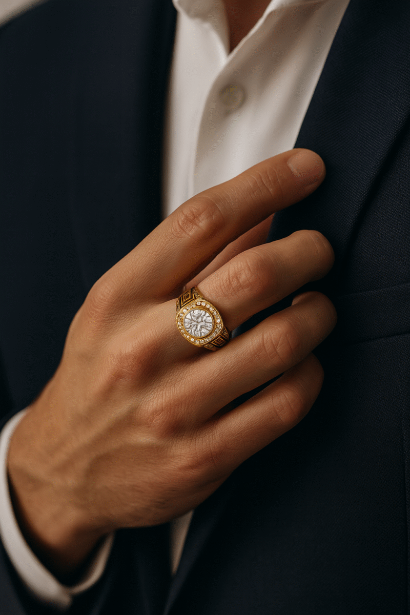 925 Sterling Silver Greek Halo Men’s Luxury Ring