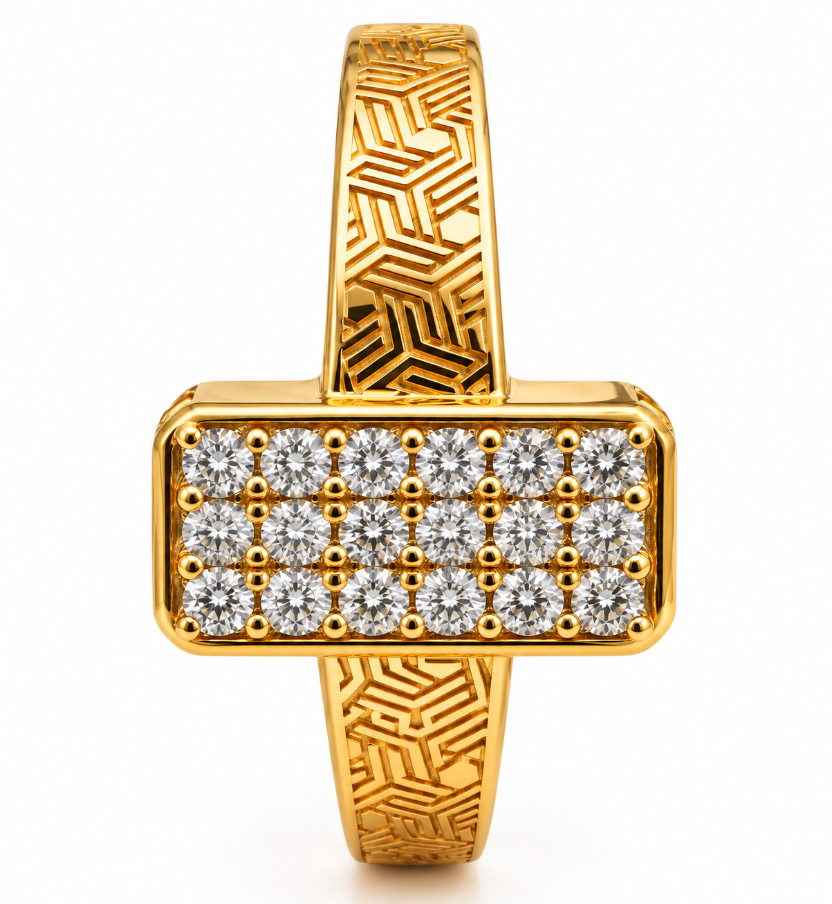 925 Silver Korean Diamond Geometric Panel Statement Ring