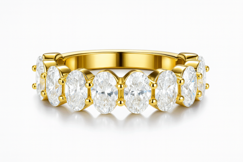 925 Sterling Silver Oval Cut Korean Diamond Eternity Band Ring