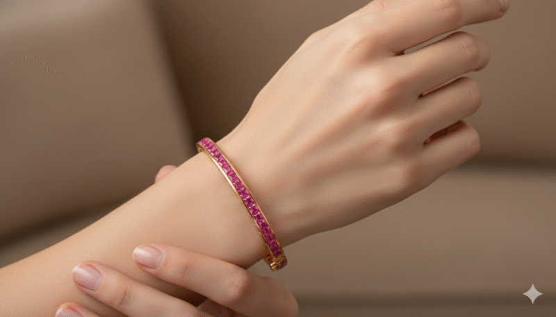 925 Sterling Silver Rose Gold Plated Pink Sapphire Eternity Bangle