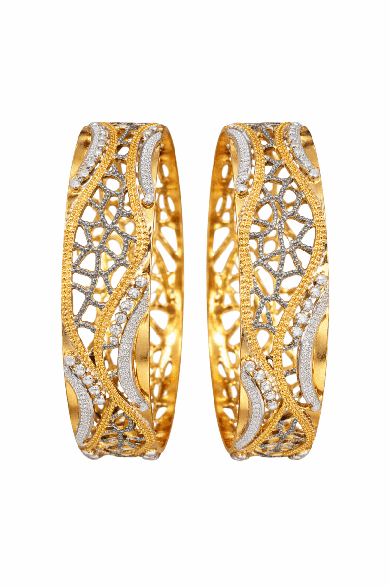 925 Sterling Silver Two-Tone Gold Plated Filigree Jali Bangle Set