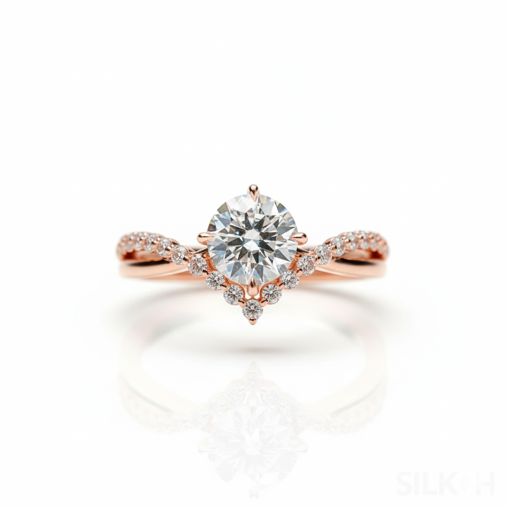 925 Sterling Silver Round Solitaire Twisted Wishbone Ring