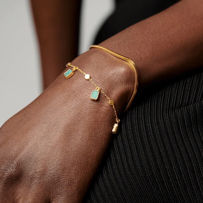 925 Silver Gold Plated Amazonite Charm Bracelet